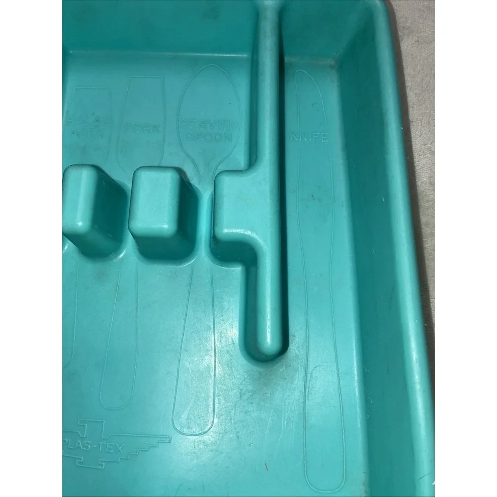 PLAS-TEX‎ Divided Silverware  Flatware Storage Tray Blue Turquoise USA Vintage